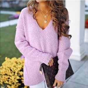 Free People Lilac Alpaca Blend Sweater Medium Oversized‎ V Neck Knit